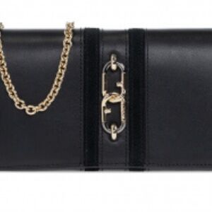 BRAND NEW Furla Sirena Black Chain Clutch / Wallet - Vitello Roma & Suede Nero